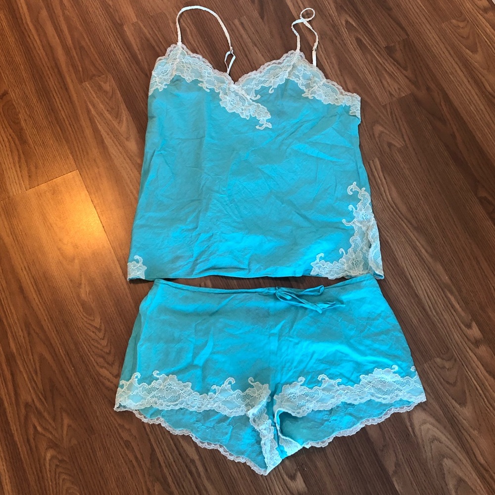 Natori Blue and White Lace Pajama Set
